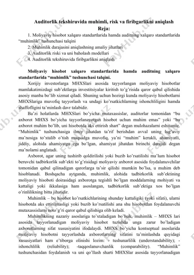 auditorlik tekshiruvida muhimlik, risk va firibgarlikni aniqlash — DOCX
