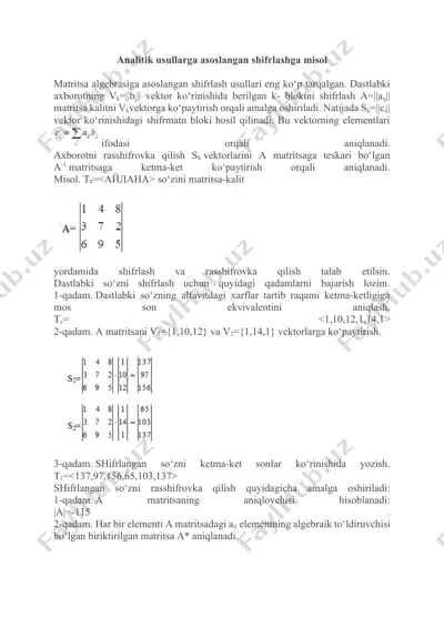 shifrlash va rasshifrovka usullari — DOCX