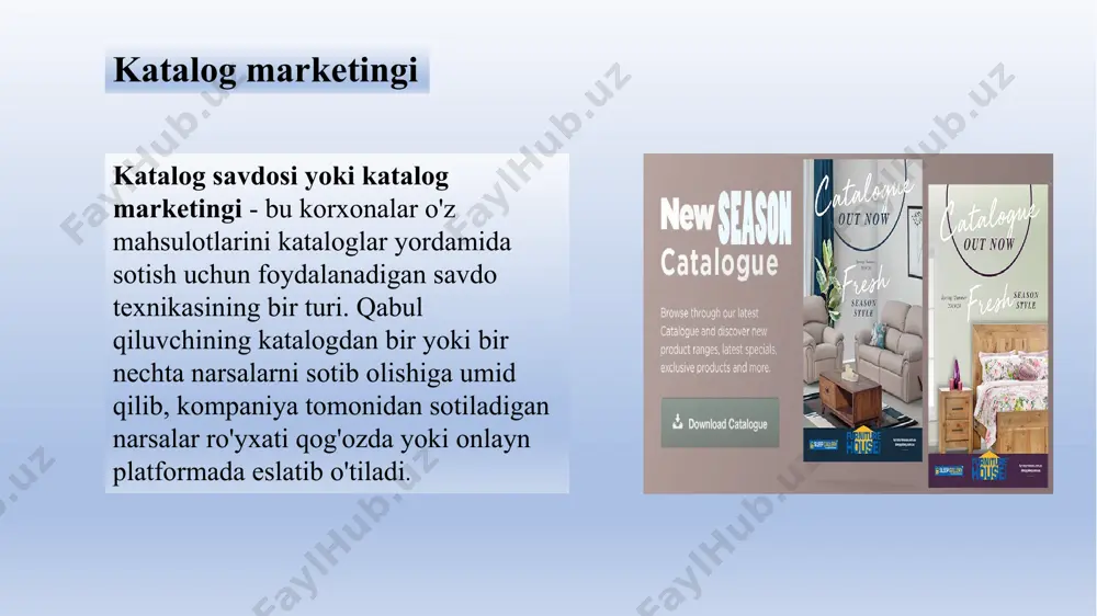 atida ishlatgan; ammo, mobil marketing hozirgi kunda juda keng rivojlangan rivojlandan. telemarketing telemarketing to'g'ridan-to'g'ri iste'molchilarga va biznes mijozlarga sotish uchun telefondan foydalanishni o'z ichiga oladi. amerikalik marketologlar bu yil telemarketingga taxminan 44 milliard dollar sarflaydi, bu deyarli toʻgʻridan-toʻgʻri pochta marketing xarajati bilan teng. biz hammamiz isteʼmolchilarga qaratilgan telefon marketingini yaxshi bilamiz, biroq biznesdan biznesga (b-to-b) marketologlari telemarketingdan ham keng foydalaning. marketologlar to'g'ridan-to'g'ri iste'molchilar va korxonalarga sotish uchun chiquvchi telefon marketingidan foydalanadilar telemarketing direct-response televison marketing (drtv) to'g'ridan-to'g'ri javob televideniesi (drtv) marketingi ikkita asosiy shakldan birini oladi: to'g'ridan-to'g'ri televidenie reklamasi va interaktiv tv (itv) reklamasi. to'g'ridan-to'g'ri javob beruvchi televidenie reklamasidan foydalangan holda, to'g'ridan-to'g'ri sotuvchilar ko'pincha 60 yoki 120 soniya uzunlikdagi televizion lavhalarni efirga uzatadilar, ular mahsulotni ishonchli tarzda tavsiflaydi va mijozlarga buyurtma berish uchun bepul raqam yoki onlayn sayt beradi. shuningdek, u bitta mahsulot uchun reklama deb ataladigan to'liq 30 daqiqa yoki undan ko'proq reklama dasturlarini o'z ichiga oladi. muvafaqqiyatli direct-response …