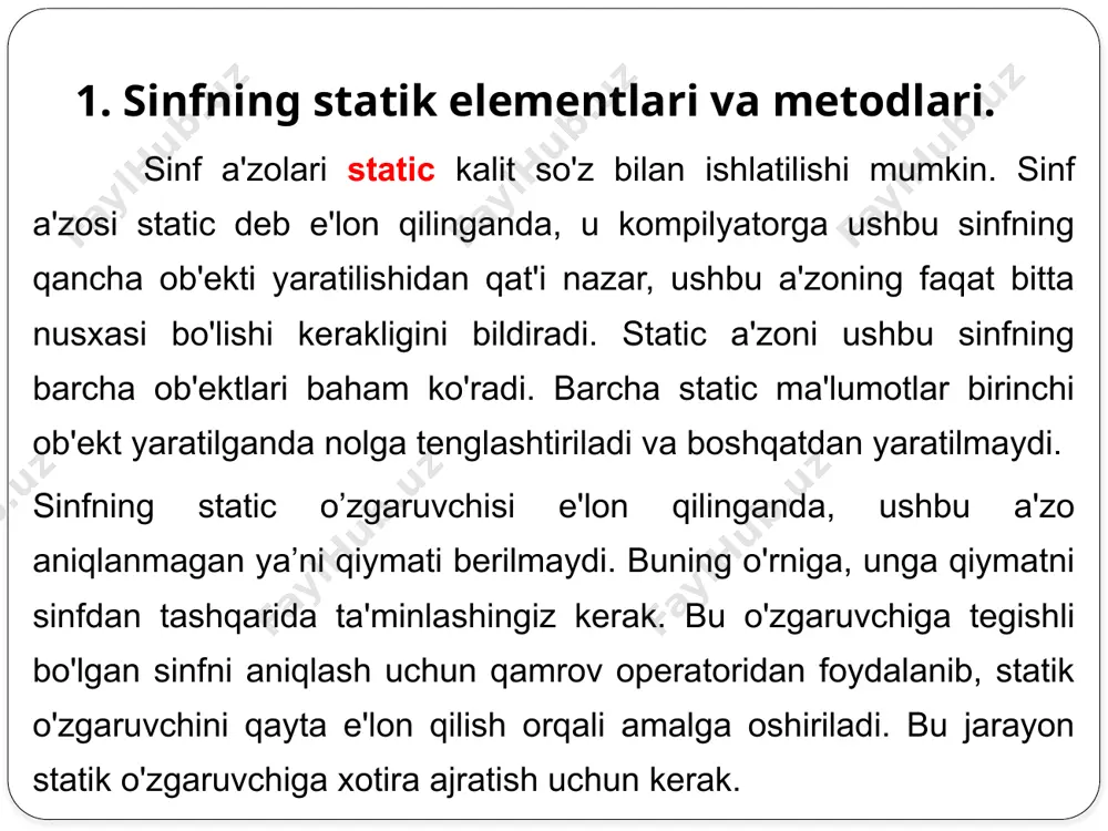 sinfning statik elementlari va metodlari - Page 4