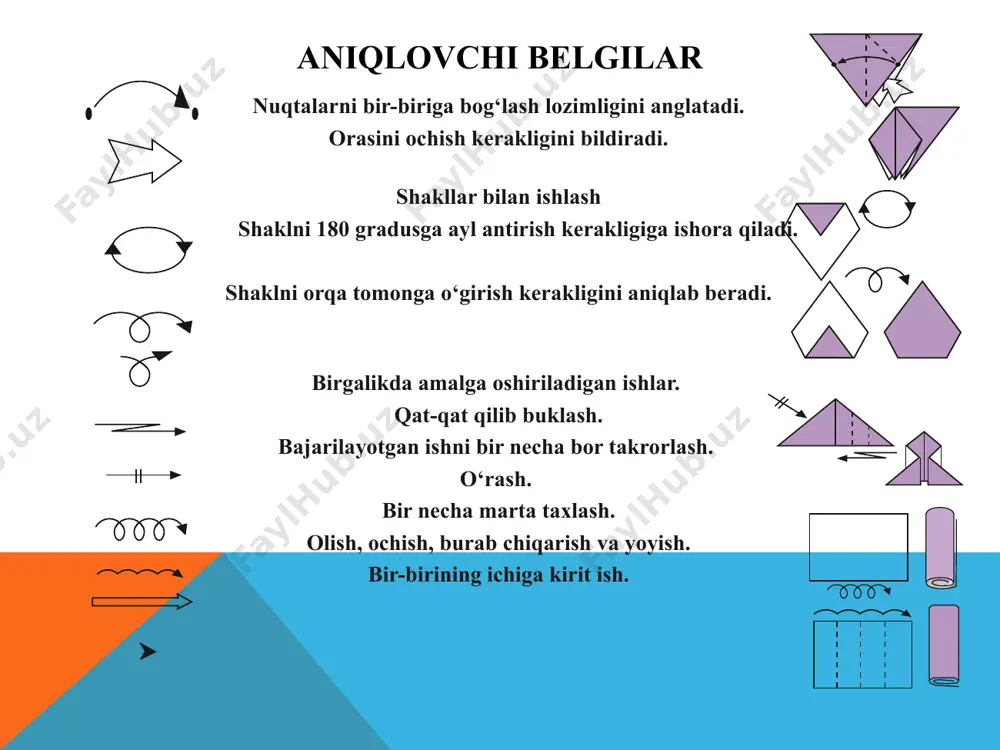astki tomonining uchi bilan ham xuddi shu jarayonni takrorlaymiz. natijada buklangan joyda chiziqlarning izi hosil bo‘ladi. ushbu jarayonni ikkinchi tomon bilan ham bajaramiz buklangan chiziq izlaridan yon tomonini mark aziga qarab rasmda ko‘rsatilgandek buklaymiz. ikkinchi tomonini ham shunday buklaymiz. natijada o‘q otuvchi merganga o‘xshaydigan shakl hosil bo‘ldi hosil bo‘lgan mergan shaklini yuqoriga ko‘tarib, uning yon tomonlarini ichkariga qaratib buklaymiz. shunda sizda rasmda ko‘rsatilganday shakl hosil bo‘lishi lozim. tayyorlangan modelimizning bir tomonini olib, undan mashinaning old tomonini yasaymiz. buning uchun hosil bo‘lgan birinchi merganimizning ikkala tomonini rasmda ko‘rsatilgandek o‘rtaga qarab buklaymiz. ikkinchi hosil bo‘lgan merganimizni rasmga qarab o‘rtasidan buklaymiz. birinchi merganimizga ikkinchi merganimizning uch larini joylashtiramiz. endi orqa tomonini rasmda ko‘rsatilgandek buklaymiz. image3.png image4.png image5.png image6.jpg image7.png image8.jpeg image9.jpeg image10.jpeg image11.jpeg image12.jpeg image13.jpeg image14.jpeg image15.jpeg image16.jpeg image17.jpeg image18.jpeg image19.jpeg image20.jpeg image21.jpeg image22.jpeg image23.jpeg image24.jpeg image25.jpeg image26.jpeg image27.jpeg image28.jpeg image29.jpeg image30.jpeg image31.jpeg image32.jpeg image33.jpeg image34.jpeg image35.jpeg image36.jpeg image37.jpeg image38.jpeg image39.jpeg image40.jpeg image41.jpeg …