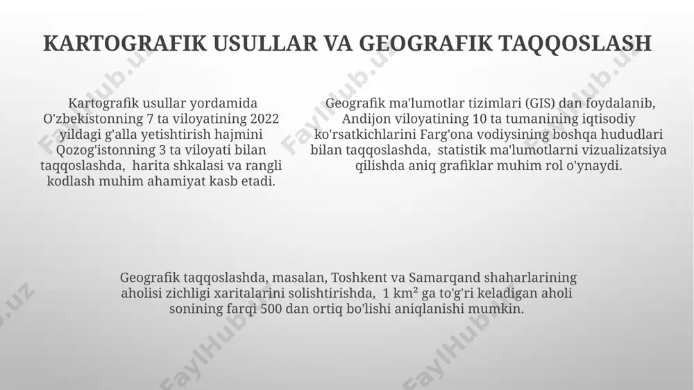 slari miqdorini va irrigatsiya tizimlarining samaradorligini solishtirish, suv taqchilligi muammosini tahlil qilishga yordam beradi. e'tiboringiz uchun rahmat @taqdimot_robot image1.png image2.png image3.png