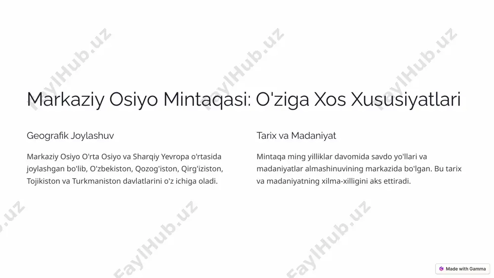 rossiya va xitoyda ham katta jamoalar mavjud. turmush tarzi an'anaviy ravishda ko'chmanchi turmush tarziga ega bo'lgan qozoqlar, chorvachilik, ot minish va qo'shiq kuylash bilan mashhur. 5 qirg'iz xalqi: etnik tarkib, hududiy tarqalishi, urf-odati va an'analari etnik tarkib qirg'iz xalqi asosan turkiy xalqlarning qirg'iz guruhiga tegishli. hududiy tarqalishi qirg'izlar asosan qirg'izistonda yashaydi, shuningdek qozog'iston, o'zbekiston, xitoy va rossiyada ham kichik jamoalar mavjud. urf-odati va an'analari qirg'iz xalqi, tog'li hududlarning xalqi, o'ziga xos madaniy merosiga ega. ular tog'li hayotga moslashgan va ot minish, ovchilik va qo'shiq kuylash bilan mashhur. 6 tojik xalqi: etnik tarkib, hududiy tarqalishi, madaniyati 1 etnik tarkib tojik xalqi asosan fors tilida so'zlashadigan xalq bo'lib, eroniy xalqlar guruhiga kiradi. 2 hududiy tarqalishi tojiklar asosan tojikistonda yashaydi, shuningdek o'zbekiston, afg'oniston va qirg'izistonda ham kichik jamoalar mavjud. 3 madaniyati tojik xalqi boy madaniy merosga ega bo'lib, she'riyat, musiqa, raqs va handcraft bilan mashhur. 7 turkman xalqi: etnik tarkib, hududiy tarqalishi, turmush …