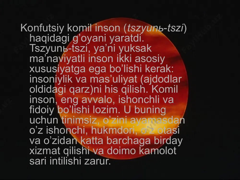 lyu ban shaxsan o’zi konfutsiy ibodatxonasida unga atab «tay-lyao» (xitoyda eng oliy qurbonlik – qo’y, xo’kiz va cho’chqa) uchlik qurbonligi keltiradi. mana shu asrdan boshlab konfutsiy nomi xitoyda ilohiylashtirildi va unga atab muntazam qoidalar asosida qurbonliklar qilinadigan bo’ldi. xanь sulolasi davrida konfutsiyga knyazlik unvoni berildi. x-xiii asrlarga kelib, sun sulolasi davrida unga imperatorlik unvoni, otasiga esa knyazlik unvoni berildi. keyinroq yuanь va min sulolalari (xiii-xiv asrlar) davrida unga yana ham yuksakroq daraja – «haqiqiy donishmand», «millatlarning buyuk ustozi» unvonlari berildi. xitoyning deyarli barcha shaharlarida konfutsiyga atab qurilgan ibodatxonalar paydo bo’ldi. bunday ibodatxonalar soni mingga yaqin edi. dastlabki paytda ibodatxonaning qurbonlik qilinadigan joyida oddiygina konfutsiy nomi yozilgan lavha osilgan edi. xitoyga buddizm kirib kelgach, lavha o’rnini endi konfutsiyning haykali egalladi. tsuyfudagi ibodatxonadan boshqa hammasi bir xil shaklga ega edi. unda konfutsiy haykali yoniga 86 shogirdining nomi bitilgan lavha yoki haykallar qo’yilgan. tsuyfudagi ibodatxonada ularning soni ko’proq. faylasufga atab qilinadigan qurbonliklar va …