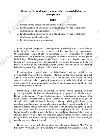 kristallografiya, mineralogiya, kristallokimyo, petrografiya — DOCX