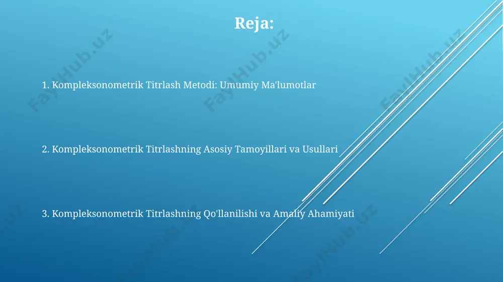 atda log k f qiymati 8 dan yuqori boʻlishi talab etiladi. kompleks hosil boʻlish reaksiyalari, odatda, 1:1 yoki 1:2 stexiometrik nisbatlarda metall ionlari bilan liganlar oʻrtasidagi reaksiyalarni oʻz ichiga oladi, bu esa aniq end nuqtasini aniqlashga imkon beradi. kompleksonometrik titrlashning qoʻllanilishi kompleksonometrik titrlash yordamida suvda erigan metall ionlari, masalan, mg2+ va ca2+ ionlarining konsentrasiyasi 10-4 mol/l gacha aniqlikda aniqlanadi, bu suv tahlilida muhim ahamiyatga ega. ushbu usul 0,01-0,1m konsentrasiyadagi metall ionlarini aniqlash uchun qo'llaniladi va turli xil namunalardagi, shu jumladan, oziq-ovqat mahsulotlaridagi mikroelementlar miqdorini aniqlashda ishlatiladi. kompleksonometrik titrlash farmatsevtika sanoatida ham qo'llaniladi, dori vositalarining tarkibidagi metall ionlarining miqdorini aniqlash va sifat nazoratini o'tkazish uchun 1% dan kam bo'lgan xatolar bilan natijalar beradi. kompleksonlar va ularning turlari kompleksonlarning turli xil turlari mavjud, masalan, nta (nitrilotri sirka kislota) va dtpa (dietilentriaminpenta sirka kislota) kabi, ularning metall ionlari bilan hosil qiladigan komplekslarning barqarorligi farq qiladi va bu ularning qo'llanilishini aniqlaydi. edta (etilendiamintetrasirka kislota) …