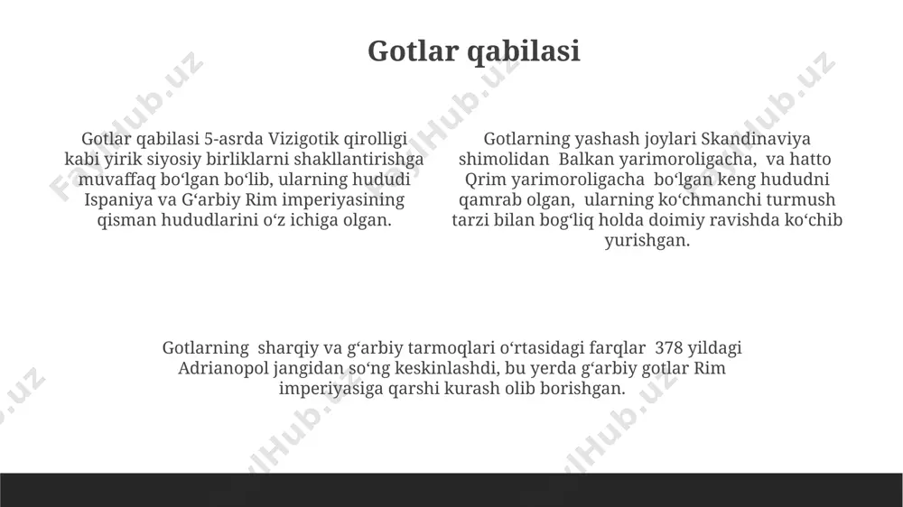 rida yashagan bo'lib, ularning soni taxminan 20 000 kishini tashkil etgan. alemanlar qabilasi alemanniya qirolligi taxminan 260 ming kvadrat kilometr maydonni egallagan boʻlib, bu hududga 500 000 dan ortiq aleman yashab, qishloq xoʻjaligi va hunarmandchilik bilan shugʻullanishgan. alemanlarning franklar bilan boʻlgan urushlari 496-yildagi tolbiak jangida franklarning gʻalabasi bilan yakunlangan, bu esa alemanniya qirolligining qulashiga va hududning franklar davlatiga qoʻshib olinishiga sabab boʻlgan. alemanlar qabilasi milodiy iii asrdan boshlab reyn daryosi boʻylarida, hozirgi germaniya, shveytsariya va frantsiyaning bir qismida 20 dan ortiq kichik qabilalarga boʻlinib yashagan. franklar qabilasi franklarning hukmronligi ostida 7-asrda avstraliya va germaniyaning bir qismi bo'lgan katta hududda merovinglar sulolasi tomonidan kuchli monarxiya qurishga erishiladi. franklar qabilasi 5-asrda reyn daryosi bo'ylarida, hozirgi germaniya va fransiya hududlarida keng tarqalgan bo'lib, ularning soni 100 ming kishidan oshib ketgan deb taxmin qilinadi. franklar qabilasi ichida bir nechta kichik qabilalar, masalan, salyanlar va ripuariylar mavjud bo'lib, ularning o'zaro munosabatlari ko'pincha raqobat va urush …