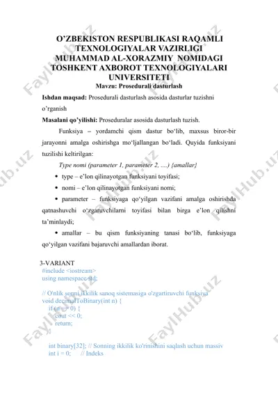 prosedurali dasturlash — DOCX