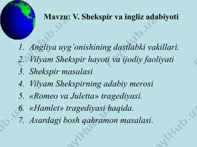 shekspir hayoti va ijodi — PPTX