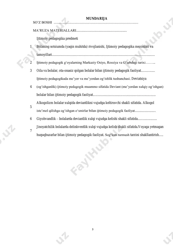 biyaning tabiat bilan uyg‘un bo‘lish prinsipi; b) madaniyat bilan uyg‘un bo‘lish prinsipi; v) gumanizm prinsipi. asosiy tushunchalar: ijtimoiy pedagogika, sotsializatsiya (ijtimoiylashuv), sotsium, ijtimoiy rol, ijtimoiy maqom, mezon va prinsiplar, ijtimoiy pedagogik faoliyat, ijtimoiy ta’lim va tarbiya, tabiatlashuv, madaniyatlashuv, gumanizm ijtimoiy pedagogika predmeti va ob’ekti ijtimoiy pedagogika fan sifatida pedagogikadan ajralib chiqdi. uni o‘rganilish jarayoni va ko‘rinishi pedagogika fani tomonidan o‘rganadigan, biroq o‘ziga xosligi aniq bir sohani o‘rganish jihatdan tadqiq qilinadi. pedagogika fani bu yangi tarmog‘ining o‘ziga xosligi “ijtimoiy” so‘zida namoyon bo‘ladi. “ijtimoiy” tushunchasi (lotincha socialis – umumiy, jamoatchilik) insonlarning birgalikdagi hayoti bilan bog‘liq bo‘lib, ularning muomala va bir-biriga ta’sirining turli xil shakllari birlashtiradi. pedagogika – bu fan sifatida o‘sib kelayotgan yosh avlod tarbiyasi va ta’limi haqidagi fan bo‘lsa, ijtimoiy pedagogika esa tarbiya va ta’limning bolalar hayotining jamiyatdagi o‘rnini belgilab beradi. bu jarayon bolaning jamiyatga “kirishi”, ularning ma’lum bir ijtimoiy tajribaga ega bo‘lishi (bilim, boylik, o‘zini tutish qoidalari, yo‘naltirish) sotsiyalizatsiya (ijtimoiylashuv) …