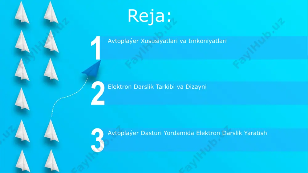 ʻituvchi elementlarni minimallashtirish orqali, oʻqishga qulay sharoit yaratishga qaratilishi lozim. avtoplay dasturi bilan ishlash elektron darslikning hajmi va murakkabligiga qarab, avtoplayda loyihani yaratish vaqtini 2 dan 10 kungacha oladi, bu esa resurslar va mutaxassislar soniga bog'liq. avtoplay interfeysi 10 ta asosiy moduldan iborat bo'lib, har biri o'ziga xos funksiyalarni, masalan, interfais dizayni yoki kontentni boshqarishni amalga oshiradi. ovozli hikoyalarni qo'shish start ovozli hikoyalarni qo'shishda, 320 kbps dan yuqori bitrateli audio fayllarni ishlatish, audio sifatini sezilarli darajada yaxshilaydi va o'quvchilar tajribasini boyitadi. har bir bobga kamida 2 ta ovozli hikoya qo'shish, mavzuni turli xil burchaklardan yoritganda, tushunishni oshirishga yordam beradi. savol-javoblar va testlarni yaratish savol va javoblar bazasini xml yoki json formatida import qilish orqali 1000 dan ortiq savol va javoblarni tezda qo'shishingiz mumkin. bu vaqtni tejashga yordam beradi. autoplay yordamida 5 ta variantli testlarni yaratish va har bir to'g'ri javobga 1 ball qo'shish imkoniyati mavjud. shuningdek, foydalanuvchilarning natijalarini avtomatik ravishda …