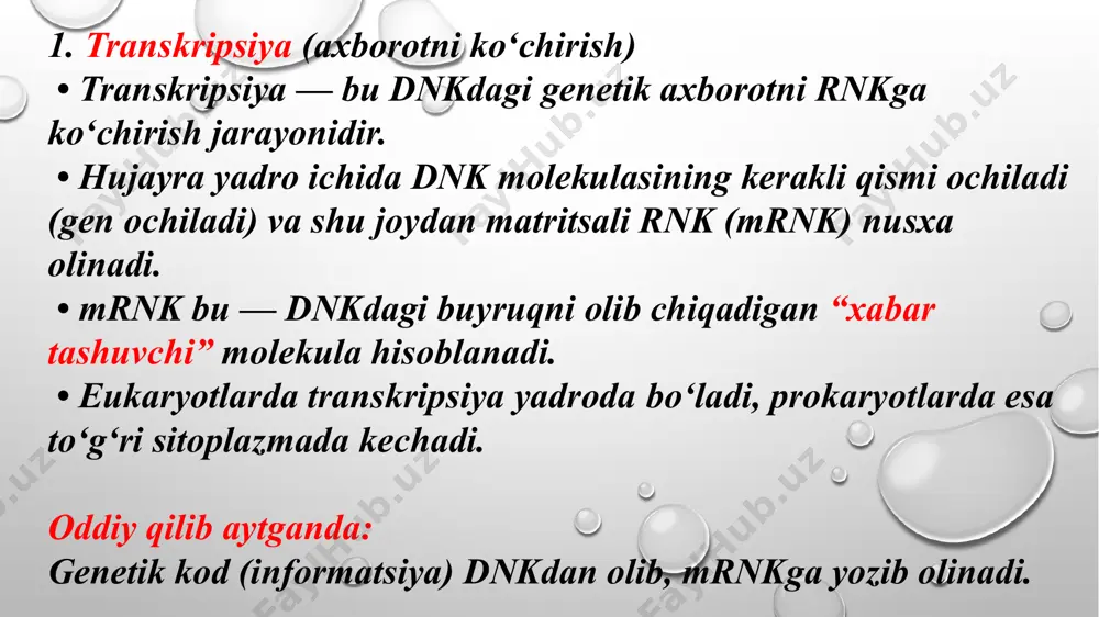 i ko‘paytirishga imkon bermaydi. • qarshilikni boshqarish: oqsil biosintezini ingibitsiya qiluvchi moddalar yordamida bakteriyalarni qarshilik ko‘rsatishga moyil bo‘lgan sharoitlarda davolash mumkin. 3. kancer va o‘sma kasalliklarini davolashda • oqsil biosintezi ingibitorlari kancer terapiyasida qo‘llanilishi: ba’zi kancer dori vositalari oqsil biosintezini to‘xtatib, hujayralarning ko‘payishini to‘xtatadi. • rapamisin: rapamisinni ba’zi o‘sma kasalliklarida qo‘llash orqali o‘simta hujayralarining o‘sishini cheklash mumkin. • everolimus: everolimus o‘simta hujayralarining proliferatsiyasini to‘xtatish uchun foydalaniladi. 4. boshqa kasalliklar va tadqiqotlarda • biologik tadqiqotlar: oqsil biosintezi ingibitorlari ilmiy tadqiqotlarda ham keng qo‘llaniladi. ular orqali hujayra hujayralarining oqsil sintezi, gen ekspressiyasi va boshqa biologik jarayonlar o‘rganiladi. • immunsupressiv dorilar: ba’zi dorilar, masalan, sirolimus, immun tizimini cheklash uchun, oqsil biosintezini ingibitsiya qilishi mumkin. bu dori transplantatsiya jarayonida qabul qilinadigan dorilardandir. umumiy xulosa: oqsil biosintezi ingibitorlari — bu hujayralarda oqsil ishlab chiqarilishini to‘xtatib yoki sekinlashtirib, bakteriyalarni o‘ldiradigan yoki ularning ko‘payishini to‘xtatadigan moddalar hisoblanadi. ular bakterial infeksiyalar, ba’zi o‘sma kasalliklari va genetik o‘zgarishlar bilan …