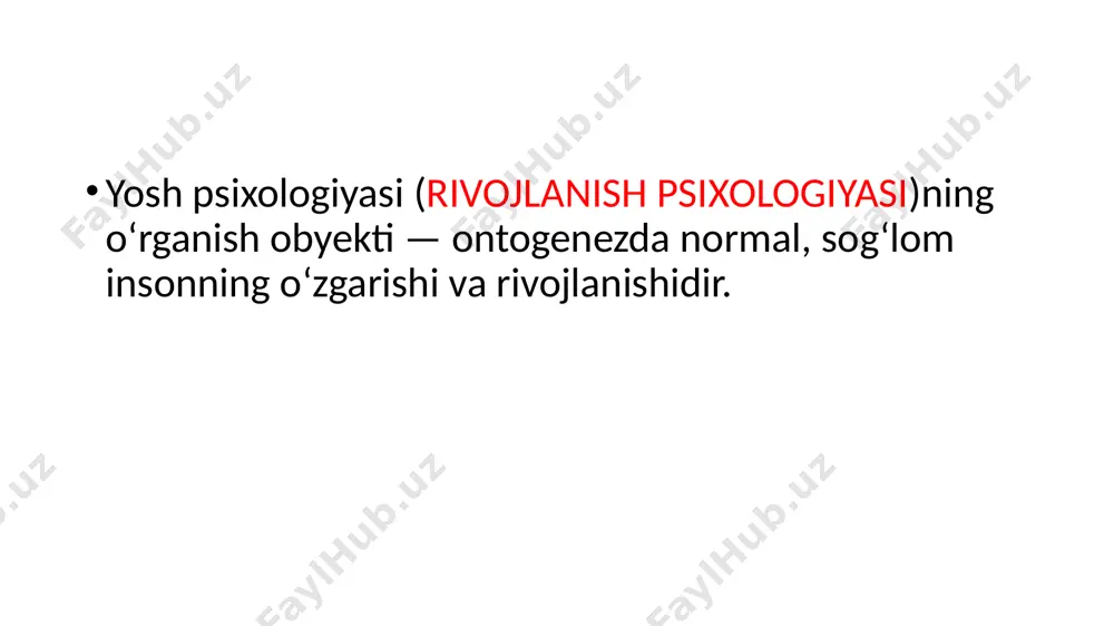 xologiya — inson psixikasining ri­vojlanish qonuniyatlari va xususiyatlari hamda shu taraqqiyotning bosqichlari to’g’risidagi fandir. yosh va pedagogik psixologiyaning asosiy vazifasi shaxsning kamol topishi qonuniyatlari va turli yosh davridagi odamlarda vujudga keladigan psixik faoliyat, holat va shart-sharoitlarning o’zaro ta’siri xususiyatlarini aniqlashdan iboratdir. yosh va pedagogik psixologiya ana shu vazifani hal etish bilan amaliy maqsadlarni ro’yobga chiqaradi: ta’lim-tarbiya ishlarini takomillashtirishga yordam beradi, moddiy ne’matlar ishlab chiqarishning samaradorligini oshirishga, millatlararo munosabatlarni yaxshilashga, shaxslararo muloqotni to’g’ri yo’naltirishga, jamoada ijobiy psixologik muhit yaratishga, uzoq umr ko’rish sirlarini ochishga, oilaviy munosabatlarni mustahkamlashga, ajralishlarning oldini olishga xizmat qiladi. modomiki shunday ekan, kamolotning turli davrlarini insonning yosh va jinsiy xususiyatlarini hisobga olmay turib, yuqoridagi vazifalarni hal qilib bo’lmaydi. mazkur psixologiya fanining sohasi alohida pred­met sifatida xix asrning boshlarida vujudga kelgan, lekin dastlabki ildizi qadimgi yunon madaniyatiga borib taqaladi. uning predmeti va qonuniyatlari to’g’risida jahon psixologiyasi olamida turli qarashlar nazariyalar mavjud. ularning juda keng tarqalganlari biogenetik (i.shtern), sosiogenetik (k.le­vin), …