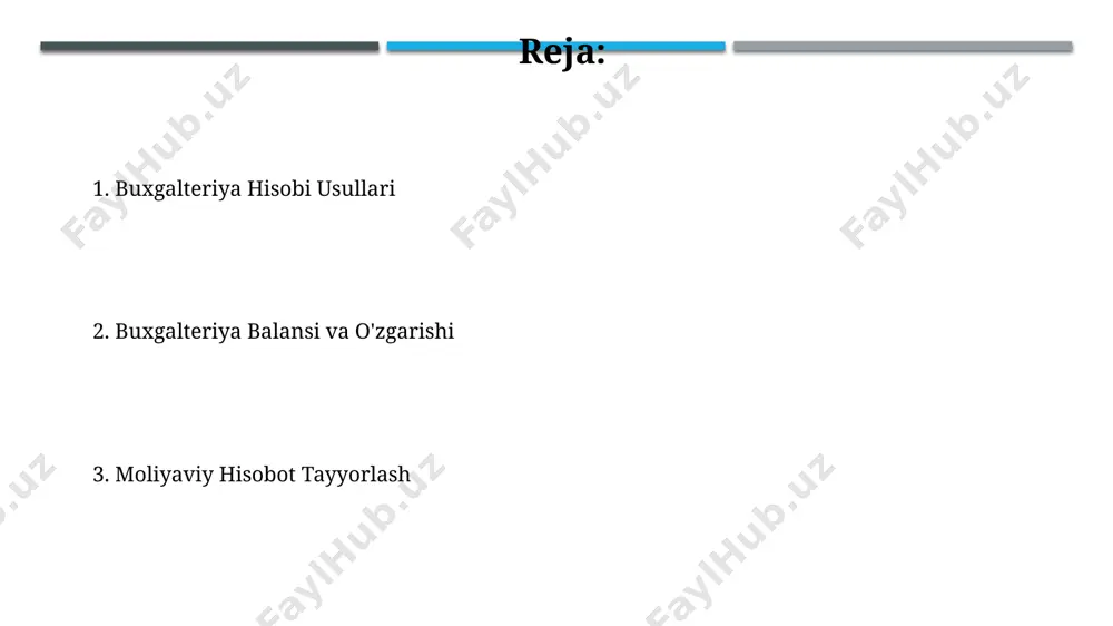 iskont stavkasi qo'llanilsa, aktivlarning bozor qiymati pasayadi va bu moliyaviy hisobotda aks etadi. sub'ektiv baholash usulida 3 ta mustaqil ekspert tomonidan berilgan baholarning o'rtacha arifmetik qiymati majburiyatning eng aniq qiymati deb qabul qilinishi mumkin. kapitallarni baholash usullari kapitalni baholashning yana bir usuli - mulkiy huquqlar usuli bo'lib, unda korxonaning aktivlarini alohida, masalan, 2 ta binoni 150.000 so'mdan va 3 ta mashinani 50.000 so'mdan baholash orqali amalga oshiriladi. diskontlangan pul oqimlari usulida, kelajakdagi daromadlarning hozirgi qiymatini hisoblash orqali, masalan, 5 yil davomida yiliga 10.000 so'mdan daromad olishni 10% diskont stavkasida baholash amalga oshiriladi. moliyaviy hisob kichik va o'rta biznes korxonalarida soddalashtirilgan moliyaviy hisob usullari qo'llanilib, bu ularning hisobotlarida 5 dan kamroq hisobot shaklini talab qilishi mumkin. moliyaviy hisobotlarni tuzishda, xususan, daromadlar va xarajatlarni hisoblashda 30% ga yaqin aniqlik darajasini ta'minlash uchun maxsus standartlar va tamoyillarga amal qilinadi. hisob kitob usullari to'liq hisob kitob usulida barcha daromad va xarajatlar amalga oshirilgan paytda, …