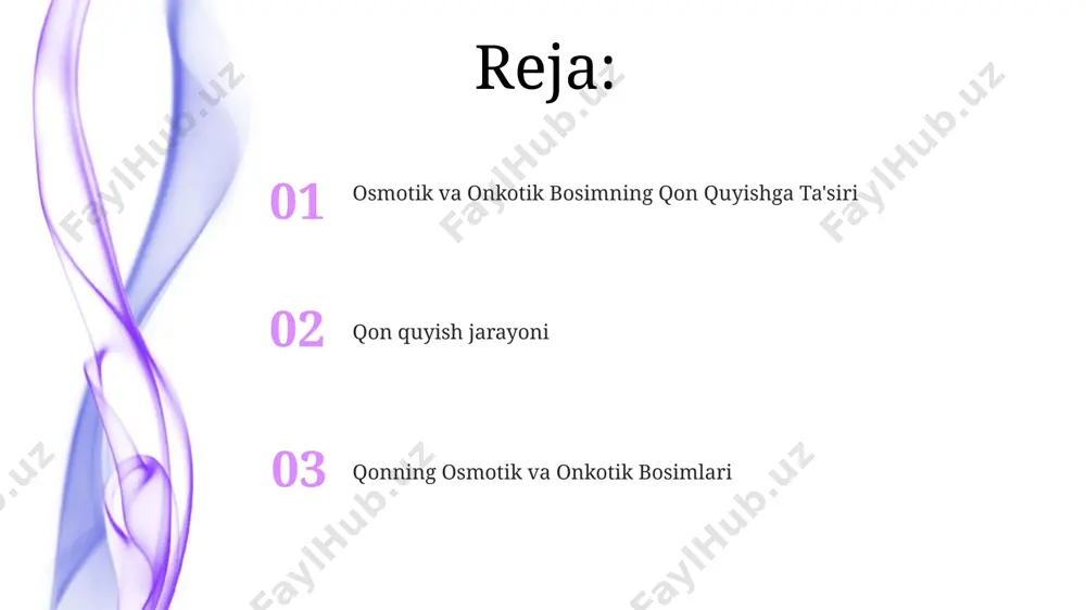 akatlarda, allergik reaksiyalar, masalan, terining qichishishi va tomoq shishishi kuzatilishi mumkin. eritrotsitlar va ularning ozmotik bosimga ta'siri eritrotsitlarning ozmotik bosimga sezgirligi yoshiga va saqlash sharoitlariga bog'liq bo'lib, masalan, 4°c da saqlangan qonning eritrotsitlari xona haroratidagi qondan kamroq ozmotik shokka moyil, bu esa buxoro viloyatining klinikalarida kuzatilgan. eritrotsitlarning ozmotik bosimga chidamlilik chegarasi taxminan 280-320 mosm/kg suvga teng bo'lib, bu chegaradan oshganda gemoliz yuz beradi, ya'ni qizil qon tanachalarining yorilishi samarqand tibbiyot instituti tadqiqotlarida tasdiqlangan. qon quyishning zamonaviy usullari 2023 yilda o'zbekistonda qon quyish jarayonlarining xavfsizligini oshirish uchun, donorlarni tanlashda qo'llaniladigan kriteriyalar xalqaro standartlar, masalan, fda standartlari asosida qayta ko'rib chiqildi va qat'iylashtirildi. zamonaviy qon quyishda 150 ml dan kam hajmdagi qon komponentlarini quyish, masalan, trombotsitlar yoki plazma, avtomatlashtirilgan tizimlar yordamida jahon sog'liqni saqlash tashkiloti (jsst) tavsiyalariga muvofiq amalga oshiriladi. qonning onkotik bosimi nima? онкотик босимнинг клиник аҳамияти катта, хусусан, қон трансфузиясида, чунки бу параметр қоннинг плазмаси ҳажмини ва суюқлик мувозанатини сақлашда …
