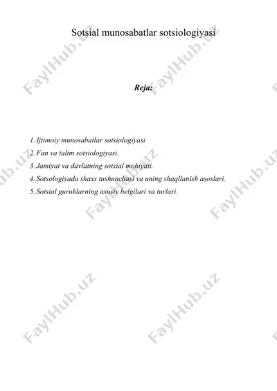 sotsial munosabatlar sotsiologiyasi — DOC