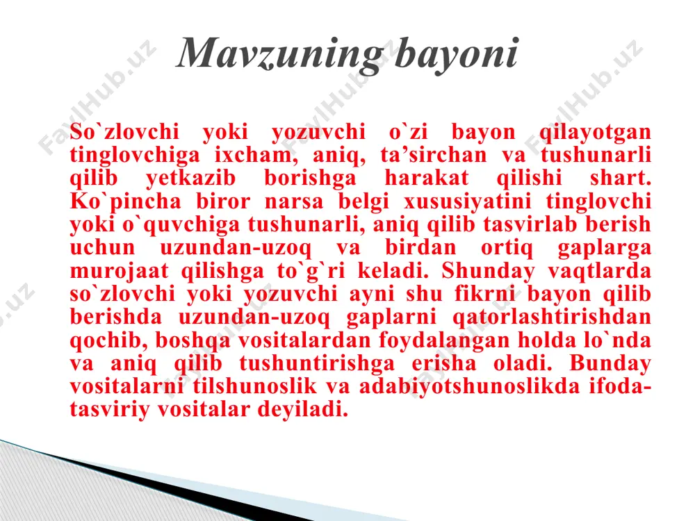 epib, o`pib, quchib, opichlab. ey baxtlarni balog`atga yetkazgan ona. 3. ko`p bog`lovchilik va bog`lovchisizlik – nutqqa keskinlik, shoshilinch tus, tezlik xarakterini kiritish uchun notiq yoki yozuvchi gapda lozim bo`lgan bog`lovchilarni ataylab tushirib qoldiradi yoki sokinlik, ta’kidlash ma’nosini kiritish uchun bog`lovchilarni muayyan tartibda qo`llaydi: mening xalqimni ro`yobga chiqargan, shod va baxtiyor qilgan, non va osh, kiyim va usti-bosh, e’tibor va obro` bergan narsa bu do`stlikdir. uslubiy figuralar. image1.jpeg