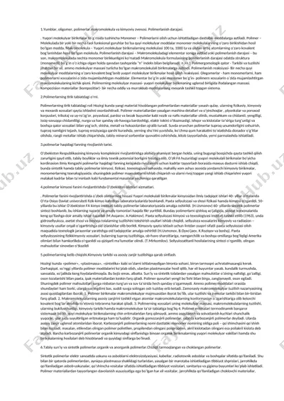 yumblar, oligomer, polimerlar — DOCX