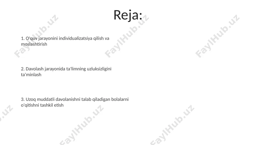 sturiga jalb qilingan va ularning o'qishga bo'lgan motivatsiyasi sezilarli darajada oshgan. o'zbekistonning 5 ta viloyatida 100 dan ortiq maktab psixologlari bolalarga psixologik va ijtimoiy-emotsional qo'llab-quvvatlash bo'yicha maxsus treninglar o'tkazishmoqda, buning natijasida 70% ga yaqin o'quvchilarning moslashuvchanligi yaxshilandi. texnologiyalar va masofadan turib o'qitish imkoniyatlari interaktiv o'quv dasturlari va simulyatorlar, jumladan, 3d modellashtirish va virtual laboratoriyalar, 20% gacha o'quv jarayonini tezlashtirib, bolalarning fanlarni chuqurroq anglashlariga yordam beradi. o'quv materiallarining elektron shaklda taqdim etilishi, masalan, pdf, audio va video formatlarida, 50 dan ortiq turli manbalardan olingan ma'lumotlarga kirishni ta'minlab, bolaning shaxsiy o'rganish tezligiga moslashuvchanlikni oshiradi. bolaning sog'lig'i holatini baholash va ta'lim ehtiyojlarini aniqlash bolaning sog'lig'i holatini baholashda, 5 yoshgacha bo'lgan 100 nafar toshkent shahridagi bolalarda o'tkazilgan tadqiqotlar shuni ko'rsatdiki, surunkali kasalliklarning 30% ta'lim ehtiyojlariga ta'sir qiladi. surunkali kasalliklarga chalingan bolalarning ta'lim ehtiyojlarini aniqlash uchun, 7-12 yosh oralig'ida bo'lgan 250 nafar samarqand viloyati bolasi ustida psixologik va pedagogik baholash o'tkazish zarur. uzoq muddatli davolanish …