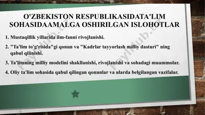 o'zbekiston respublikasida ta'lim sohasida amalga oshirilgan ishlar — PDF