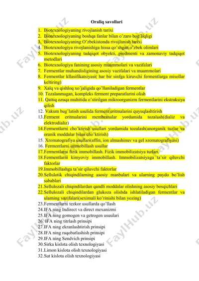 biotexnologiya haqida savollar — DOCX