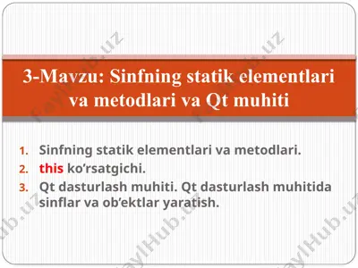 sinfning statik elementlari va metodlari — PPTX