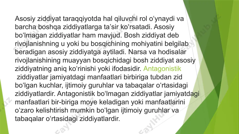 u besh unsur – olamdagi besh energiyaning turli ko‘rinishlari hisoblanadi. ular munosabati bir energiyaning ikkinchisiga aylanishi asosi bo‘lib xizmat qiladi. mana shu energiyalar almashuvi borliqdagi siklik jarayonni ta’minlab beradi. bir unsurdan ikkinchi unsurga o‘tilishi davomiylik va abadiylikni ta’minlaydi. yanning inni qabul qilishi, inning yanga aylanishi - taraqqiyotni belgilaydi. hayot, taraqqiyot, borliq va tabiatning mavjud bo‘lishi uchun inning doimiy yanga aylanishi jarayoni bo‘lishi kerak. shunday ekan, konfliktlarning ham o‘z ichki in va yani mavjud, deb hisoblanadi. demak, qadimgi xitoy falsafasiga ko‘ra, konfliktda ham mana shu tabiiy qarama-qarshiliklar birligi mavjuddir. konfliktdagi qarama-qarshiliklar birligi o‘zini uning vayron etish va bunyodkorlik xususiyatlari orqali namoyon etadi. ya’ni, har bir konfliktda vayron etish xususiyati bilan birgalikda bunyodkorlik, yangitdan yaratish xususiyati ham mavjud bo‘ladi. konflikt ziddiyatli vaziyatni tugatadi, ya’ni vayron etadi, ammo shu bilan birga uning qanday hal etilishidan qat’iy nazar, yangi vaziyat, yangi holat yuzaga keladi. ana shu yangi vaziyatda konfliktning yaratuvchanlik xususiyati yashiringan bo‘ladi. konfliktning …