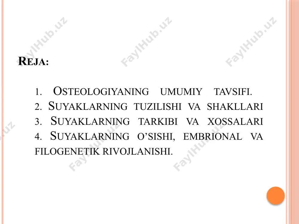 ab chiqariladi. bundan tashqari, suyaklar mineral tuzlar deposi (to‘planadigan joyi) bo‘lib xizmat qiladi. suyaklarning tuzilishi va shakllari suyaklar murakkab tuzilgan bo‘lib, ular tarkibiga barcha epiteliy, biriktiruvchi, muskul va nerv to‘qimalari kiradi. suyak tarkibining asosini suyak hujayralari (osteoblastlar) tashkil etadi. bu hujayralar suyaklarning organik qismi bo‘lgan ossein (oraliq oqsil modda)ni sintez qiladi va uning mineral moddalar bilan birikishini ta’minlaydi. suyaklar ikki qavatdan iborat bo‘lib, ustki qavati qattiq, zich, plastinkasimon, ichki qavati g‘ovaksimon tuzilishga ega. ichki qavatida ko‘plab ingichka kanalchalar bo‘lib, ularda qon tomirlari joylashadi. suyaklarning yuzasi pishiq yupqa parda (periost) - suyak usti pardasi bilan qoplangan. bu parda biriktiruvchi to‘qimadan iborat bo‘lib, unda juda ko‘p mayda qon va limfa tomirlari, nerv tolalari bo‘ladi. suyak usti pardasi suyakni oziq moddalar bilan ta’minlashda, uning o‘sishida, singanda, yezilganda, jarohatning bitishida katta rol o‘ynaydi. suyaklarning tuzilishi va shakllari odam skeleti 200 dan ortiq suyaklardan tashkil topgan bo‘lnb, 4 xil shaklda bo‘ladi. naysimon suyaklar - bular …