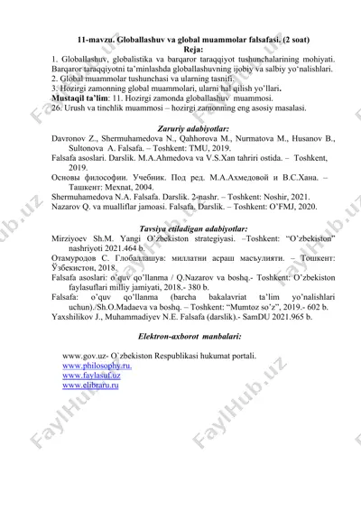 globallashuv va global muammolar falsafasi — DOCX