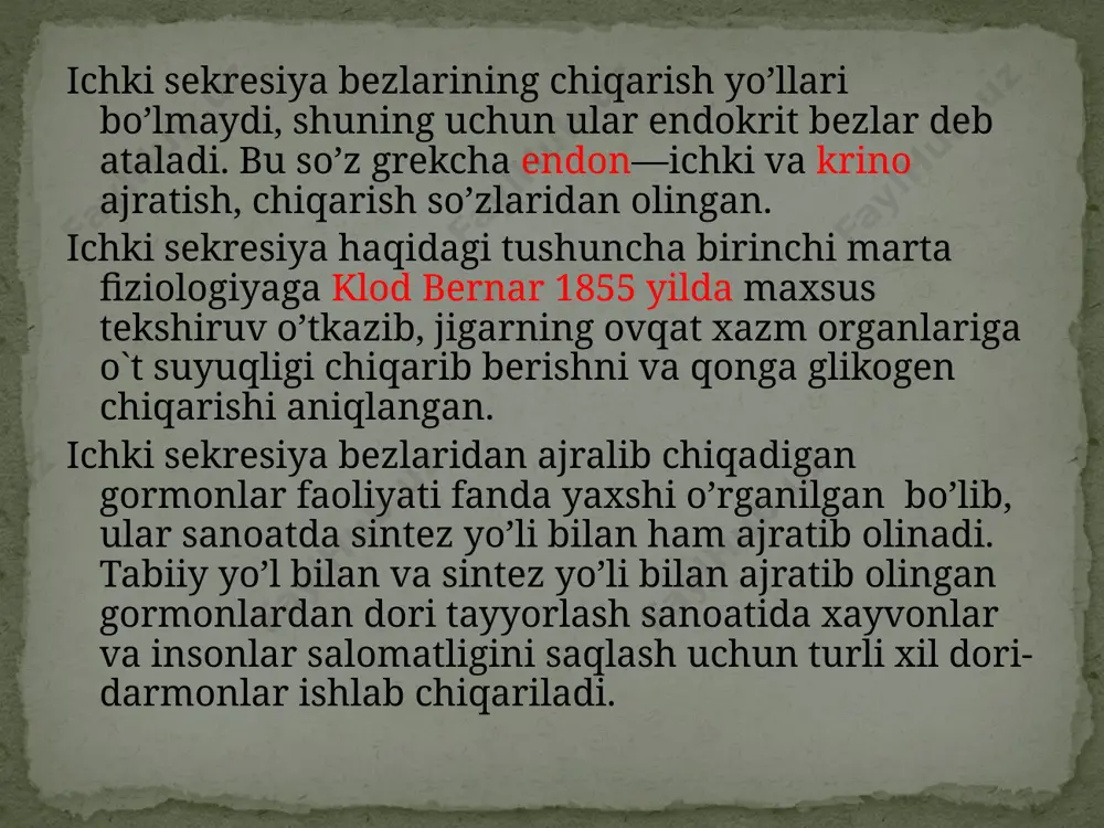 iyatga ega qalqonsimon bez gipotireoz, ya'ni qalqonsimon bez funksiyasining pasayishi bola tug'ilgandan keyin turli yoshlarda va, hatto, katta odamda ham ayrim sabablarga ko'ra yuzaga kelishi mumkin. belgilari: odamda terining quruqlashganligi, ich qotishi, hatto issiqda ham sovqotishi, doimo bo’shashganlik, kunduzlari ham uyqusirash kabi belgilari bor. kasallikning og'ir ko'rinishlarida bemorning tanasi shishadi, aqliy faoliyati zaiflashadi, ya'ni esda saqlash, o'zlashtirish qobiliyati pasayadi qalqonsimon bez faoliyatining buzilishi natijasida kelib chiqadigan kasalliklar tireotoksikoz qalqonsimon bez funksiyasining kuchayishi tiroksin gormoni normadan ko'p sintezlanishi natijasida sodir bo'ladigan. uni aniqlagan olimning nomi bilan bazedov kasalligi deb ham yuritiladi. belgilari: bu kasallikda qalqonsimon bezning hajmi kattalashib, ba'zan bo'yinning oldingi sohasi bo'rtib chiqadi. bemorda ko'zning chaqchayishi, ko'p terlash, asabiylashish, uyqusizlik, ozish, yurak o'ynash holatlari sodir bo'ladi. kasallik o'z vaqtida davolanmasa, bemor asabiylashadi, juda ozib ketadi. kasallikning og'ir turida bemor jarrohlik yo'li bilan davolanadi (qalqonsimon bezning bir qismi olib tashlanadi). tireotoksikoz qalqonsimon bez funksiyasining kuchayishi qizlar balog'atga yetishi davrida (12-15 yoshda) …