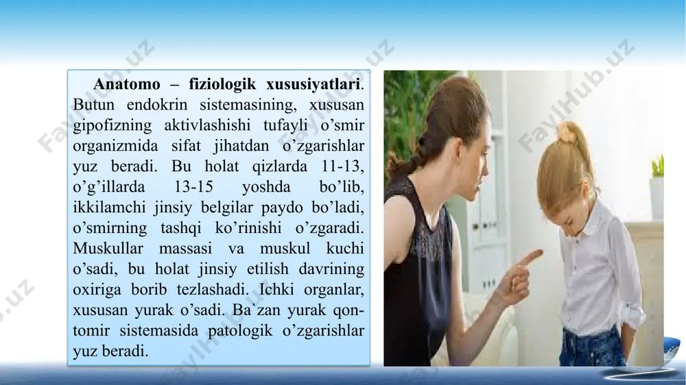 ing sabablari turlicha ekanini yaqqol isbotlamoqda. odatda tarbiyasi qiyin o’smirlar jinoiy va axloqiy qonunbuzarliklar guruhiga ajratib o’rganiladi. maxsus tadqiqotlar qonunbuzar o’smirlardagi salbiy hatti-harakatlarning vujudga kelishi sabablariga qarab, tarbiyasi qiyin o’smirlarning taxminiy tipologiyasini tuzish imkonini beradi. birinchi guruhga balog’atga yetmagan. andishasiz, qaysar o’smirlar kiradi. bunday o’smirlar shaxsiy qarashi, o’zgalarga baho berishi axloq ehtiyojlarini maktab, oila va jamoatchilik fikriga qarshi qo’yadilar. mustaqil ijodiy fikr yuritish, o’z-o’zini nazorat qilish, o’z-o’zini tanqid qilish singari shaxs sifatlarini shakllantirishga e’tibor berish zarur. yo’l qo’ygan kamchiliklarini dalillar asosida ko’rsatib berish, qayta tarbiyalashda muhim ahamiyat kasb etadi. tarbiyasi qiyin o’smirlarni guruhlarga ajratish maqsadida, individual suhbatlashish ularning savol varaqasini to’ldirishga o’rgatish. ularni uzluksiz ravishda kuzatib borish. yozgan bayon yoki insholarni tahlil qilish, shaxsiy hujjatlarini izchil o’rganish, sinf rahbari yoki tarbiyachining kundalik daftarini yuritish, muammoli yoki «konflekt» li vaziyatni vujudga keltirish asosida tajriba o’tkazish, individual shaxsda yoki jamoada qanday o’zgarishlar ro’y berishini muttasil kuzatib borish, ularni qayta tarbiyalash uchun muhim …