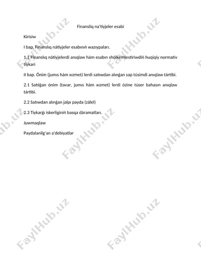 finansliq na'tiyjeler esabi — DOCX