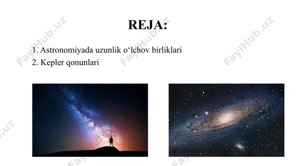an uzoqligi va mars bilan quyosh orasidagi masofalarni aniqlab, marsning quyosh atrofidagi orbitasining ellips deyiluvchi yopiq egri chiziq ekanligini topdi. ellipsning xarakterli joyi shundaki, uning ixtiyoriy nuqtalarining (b, c, d) ellips fokuslari deyiluvchi ikki nuqtasidan uzoqliklarining yig‘indisi o‘zgarmas kattalik: a1+b1=a2+b2=a3+b3=2a=const bo‘lib, undagi f1 va f2 nuqtalar ellipsning fokuslari deyiladi. ellipsdagi bir-biridan eng uzoq nuqtalarini tutashtiruvchi va fokuslar orqali o‘tuvchi kesmasi esa, uning katta o‘qi (2a) deyilib, quyosh va planeta orasidagi o‘rtacha masofa shu o‘qning yarmiga teng bo‘ladi va katta yarim o‘q (a) deyiladi. keplerning birinchi qonuni har bir planeta quyosh atrofida ellips bo‘ylab aylanadi va mazkur ellips fokuslarining birida quyosh yotadi keplerning ikkinchi qonuni planetalarning radius-vektorlari (planetani quyosh bilan tutashtiruvchi kesma) teng vaqtlar ichida teng yuzalar chizadi. planeta perigeliy (p) da afeliy (a) ga nisbatan tezroq harakat qiladi keplerning uchinchi qonuni ixtiyoriy ikki planetaning quyosh atrofida aylanish siderik (haqiqiy) davrlari kvadratlarining nisbati, ularning orbitalari katta yarim o‘qlarining kublari nisbatiga teng …