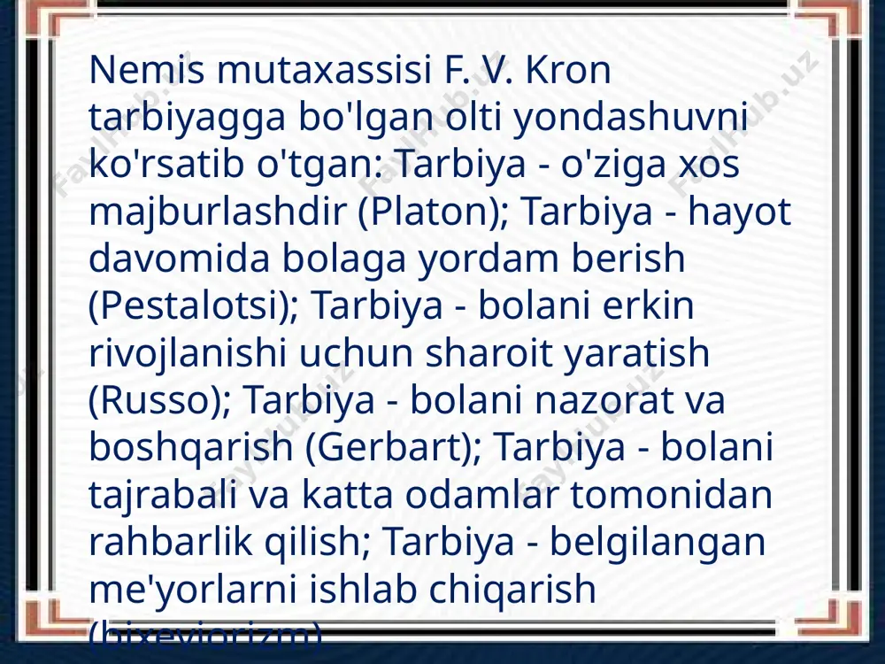 tarbiyajarayoning mohiyati, mazmuni, tarbiyat amoillari va metodlari - Page 5