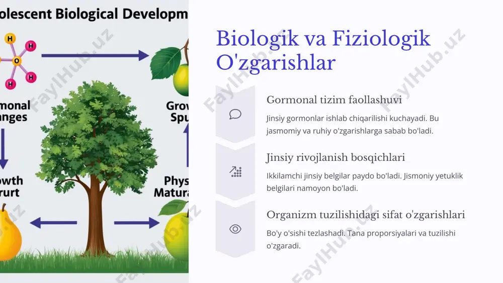 larni tanlash 5 qiymatlar tizimi shakllanishi axloqiy qarashlarning rivojlanishi adolescent va yosh inson to'g'ri va noto'g'ri haqidagi tasavvurlarni chuqurroq anglay boshlaydi. mustaqil qarar qabul qilish o'z qarorlarini qabul qilish va ular uchun javobgarlikni his etish shakllana boshlaydi. ijtimoiy normalar va individual qarashlar jamiyat me'yorlari va shaxsiy qadriyatlar o'rtasidagi muvozanatni izlash boshlanadi. 6 psixologik muammolar va moslashuv muammo yuzaga kelishi stress va qiyinchiliklar paydo bo'ladi muammolarni aniqlash qiyinchiliklar sabablarini tushunish boshqarish strategiyalarini ishlab chiqish samarali yechim usullarini o'rganish moslashuv va o'sish qiyinchiliklardan saboq olish psixologik moslashuv mexanizmlari hayotiy qiyinchiliklarni yengishga yordam beradi. stress va tashvishlarni boshqarish ko'nikmalari ushbu davrda shakllanadi. 7 kreativlik va ijodiy salohiyat yangicha ko'rish burchaklari dunyoni yangicha idrok eta boshlash va o'ziga xos nuqtai nazar rivojlanadi. eksperiment qilish istagi turli g'oyalar, faoliyat turlari va ifoda usullarini sinab ko'rishga qiziqish ortadi. innovatsion yondashuvlar muammolarni hal qilishda noan'anaviy usullarni qo'llash qobiliyati rivojlanadi. ijodiy potentsial ochilishi o'z ijodiy salohiyatini anglash va …
