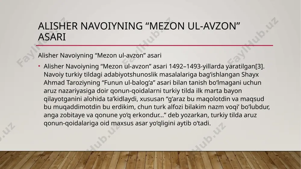 b har ikki tildagi unlilar qiyoslanganda, shoir fors tilida unlilar soni cheklanganligi, oʻzbek tilida esa unlilar bir qancha maʼno farqlovchi variantlarga ega ekanligi va ular o’zaro uzun-qisqaligi bilan ajralib turishini dalillar orqali koʻrsatib bergan. alisher navoiy”muhokamat ul lug’atayn” asari tahlili alisher navoiy oʻzbek va fors tillari leksikasini qiyoslash uchun tabiat manzaralari, uy-roʻzgʻor buyumlari, ov jarayoni, hayvon va qushlarning turlari kabi juda koʻp sohaga oid yuzlab soʻzlarni keltirib, bu soʻzlarning muqobalasi forschada yoʻqligini, forslar koʻpincha oʻsha oʻzbekcha soʻzlarning oʻzini ishlatishlarini taʼkidlab, oʻzbek tilining boy imkoniyatlarini har tomonlama koʻrsatgan. mana shunday fikrlaridan ayrimlari: „…xoʻblarning koʻz va qoshlari orasinki, qabogʻ derlar, forsiyda bu uzvning oti yoʻqtur..“. alisher navoiy soʻzlarning koʻp maʼnoliligi, sinonimlar jihatidan ham oʻzbek tilining imkoniyati kengligini, ularning sheʼriyatda turli nozik maʼnolarni ifodalashdagi ahamiyatini (ot, it, tush, yon, yoq, bor, sogʻin, tuz, koʻk kabi soʻzlar talqinida) koʻrsatadi. navoiy grammatik jihatdan ham oʻzbek tili fors tiliga nisbatan baʼzi imkoniyatlarga ega ekanligini tahlil etadi. …