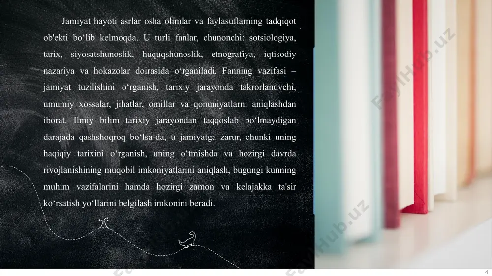 an'analar, rasm-rusumlar, e'tiqodlarning birligi belgisiga ko‘ra tarkib topadigan va etnik birliklarning har xil turlarini tashkil etadigan kishilarning ayrim muayyan-tarixiy jamoalari doirasida kechadi. urug‘ mazkur birliklarning ilk shakli. u qon-qarindoshlik belgisiga ko‘ra uyushgan odamlar birlashmasi bo‘lib, ibtidoiy jamoaning asosiy, ishlab chiqaruvchi va etnik bo‘g‘ini hisoblangan. qabila ikki yoki undan ortiq urug‘ning bir necha yuzdan bir necha minggacha bo‘lgan odamlardan iborat birlashmasidir. qabila umumiy mulk, umumiy boshqaruv, turish-turmushning umumiy jihatlari va ayrim umumiy xo‘jalik faoliyatiga ega bo‘lgan. 10 lorem ipsum dolor sit amet, consectetur adipiscing elit. выбор приоритетов lorem ipsum dolor sit amet, consectetur adipiscing elit. согласование lorem ipsum dolor sit amet, consectetur adipiscing elit. монетизация katta ijtimoiy guruhlar – tarixiy rivojlanish jarayonida vujudga keladigan sinfiy, etnik, hududiy, ijtimoiy-siyosiy va boshqa guruhlardir. ular shaxs va jamiyat hayotida juda muhim rol o‘ynaydi. 11 11 siyosat siyosiy kichik tizim. rivojlangan ijtimoiy tizimga ega bo‘lgan jamiyatda ijtimoiy, etnik va diniy tabaqalanishning kuchayishi muqarrardir. mavjud mavqyeidagi …
