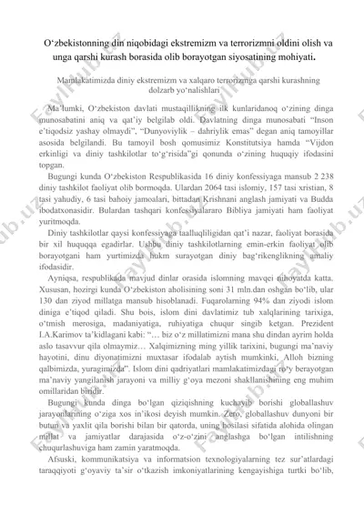 ekstremizm va terrorizmni oldini olish siyosati — DOCX