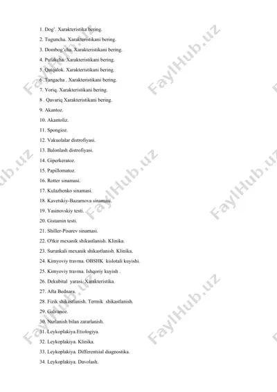 stomatologik kasalliklar haqida sinovlar va testlar — DOCX