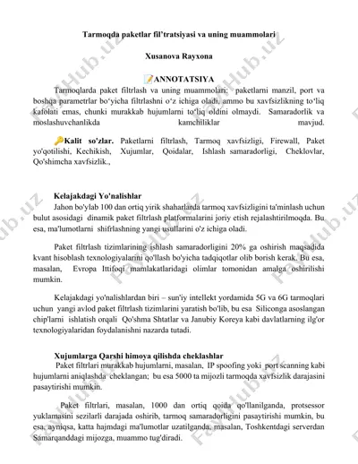 tarmoqda paketlar fil’tratsiyasi va uning muammolari — DOCX