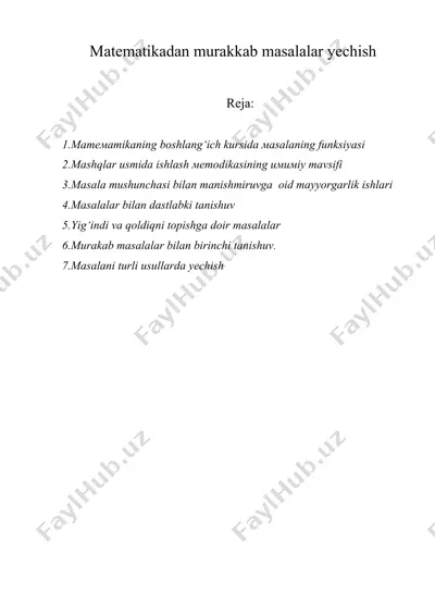 matematikadan murakkab masalalar yechish — DOC