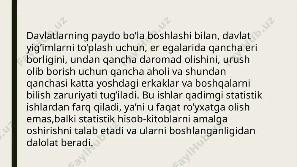 langan dasturlar, strukturalar yoki boshqa ma'lumotlarni o‘rganish va tahlil qilish usullarini anglatish mumkin. bu so'zlar ma'lumotlarni tahlil qilish va ma'lumotlarni boshqarish sohasida ishlayotgan dastur, tizim, yoki o‘rganish tizimi yoki strukturani ifodalaydi. bosh to‘plamning asosiy maqsadi, ma'lumotlarni tahlil qilish va ularni qayta ishlash jarayonlarini ta'minlash, o'rganish va natijalarni chiqarish uchun boshqarish tizimini tuzishdir. bu maqsadni erkinlashtirish, tizimni optimallashtirish va ma'lumotlarni tushunishda osonlikni ta'minlash uchun bosh to‘plam juda muhimdir. ushbu atama ma'lumotlarni qanday shaklda olish, qayd qilish va saqlash, ularni qanday shaklda tahlil qilish va qayta ishlash, natijalarni qanday shaklda chiqarish va ko‘rsatish, hamda boshqa boshqarish usullarini ifodalaydi. bosh to‘plamning yaxshi tuzilishi, ma'lumotlarni samarali va to‘liq o'rganishni ta'minlashda katta ahamiyatga ega bo'ladi. bosh to‘plam "reprezentativlik" atamasi, ma'lumotlar to‘plamining yoki tahlil qilingan ma'lumotlarning umumiy qismining kerakli obyektni yoki guruhni to‘liq, aniq va boshqarish imkoniyatlariga ega bo'lgan ma'lumotlar bilan yaxshi tasvir etilganligini bildiradi. reprezentativlikning yuqori bo'lishi, ma'lumotlarni o‘rganish va tahlil qilish jarayonlarida o'ziga xosdir …