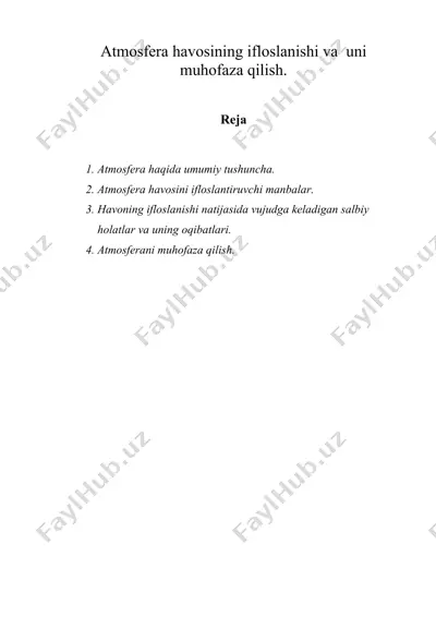 atmosfera havosining ifloslanishi va uni muhofaza qilish. — DOC