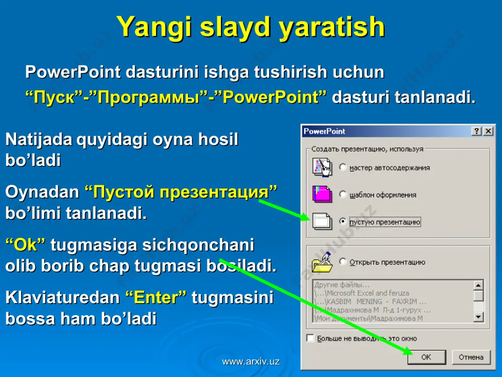 power point dasturida slaydlar bilan ishlash - Page 3