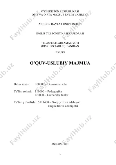 til aspekltari amaliyoti (diskurs tahlil) fanidan — DOCX