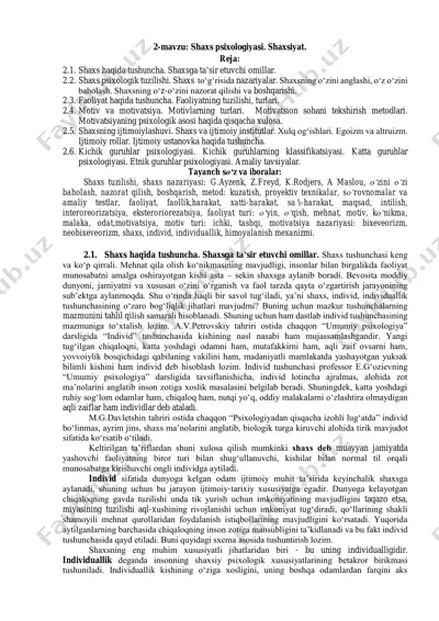 shaxs psixologiyasi. shaxsiyat. — PDF