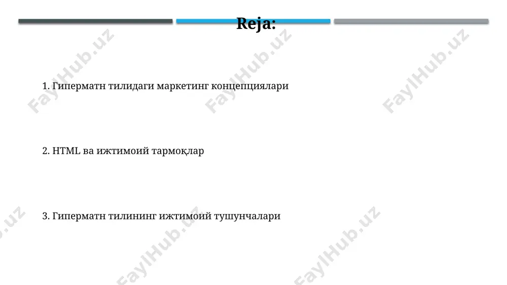 ning asosiy elementlari veb-sahifaning asosiy elementlari sifatida 10 dan ortiq formatlash elementlari mavjud bo'lib, ular matnning kattaligi, turi, rangi va boshqa vizual xususiyatlarni aniqlash uchun ishlatiladi. bu elementlar html kodining ko'rinishini boshqaradi. html kodining tarkibiy elementi sifatida 10 dan ortiq bo'lmagan bo'lim elementlari mavjud, ular title, meta, style, script, link, base, div, span, h1...h6 elementlarini o'z ichiga oladi. bular sahifa tuzilishi va formatlashini aniqlaydi. gipermatn tilining ijtimoiy tushunchalari gipermatn tilining ijtimoiy tushunchalari, 100 dan ortiq so'rovlarning yordamida amalga oshiriladigan so'rovlarni qayta ishlash jarayonini o'z ichiga oladi. bunday so'rovlarni qayta ishlash uchun oddiy protokollar, jumladan http va boshqalar qo'llaniladi. gipermatn tilining ijtimoiy tushunchalarini o'rganishda, turli xil platformalardagi (masalan, windows va unix) 50 dan ortiq dasturlarni o'rnatish va ulardan foydalanishni o'rganish talab etiladi. forma elementlarini yaratish ` ` tegi 4 ta atributni qoʻllab ochiladigan roʻyxatlar hosil qiladi: `name`, `size`, `multiple`, `disabled`. roʻyxat elementlarini yaratish uchun esa ` ` tegidan foydalaniladi. bu teglarning …