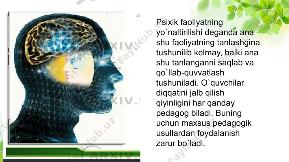 umkin. bu toifadagi sabablarga maroqlilik hamda jozibadorlik kiradi. agar o`qituvchining gapirayotgan gapi har xil hissiyotlarni tug`diruvchi tasavvurlarni almashtirib tursa, o`quvchilarning diqqatlari so`saymaydi. bunday diqqatni emotsional diqqat deb atashimiz mumkin.diqqatni yuzaga keltiruvchi sabablarga yana ilgarigi tajribalarning ta`siri, jumladan bilimlarning va tasavvurlarimizning ta`siri, hamda ko`pincha diqqatni jalb qilishda ahamiyatga ega bo`lgan malaka va odatlarning ta`siri kiradi. diqqatni jalb qilishda inson shaxsi umumiy yo`nalishining va diqqatni yuzaga keltirishning muhim sabablaridan biri bo`lgan qiziqishlarning ta`siri nihoyatda kattadir. nimaiki narsa bizga bevosita qiziqarli bo`lsa, diqqatimizni beixtiyor o`ziga jalb qiladi. bolaning ilk yoshida ham, maktab yoshidagi paytlarda ham diqqatni jalb qilish uchun qiziqtirishning ta`siri qandaydir biror faoliyat bilan shug`ullanishga qaror qabul qilar ekanmiz, diqqatimizni hatto ayni chog`da biz uchun qiziqarli bo`lmagan, lekin shug`ullanishimiz lozim topgan narsalarga ongli suratda qaratamiz. ixtiyoriy diqqat ixtiyorsiz diqqatdan sifat jihatidan farq qiladi. mehnat maqsadga muvofiq faoliyatdir. maqsad ko`zlash esa o`z tarkibiga diqqatni yo`naltirishni ham oladi. ixtiyoriy diqqat xuddi ixtiyorsiz diqqat kabi …