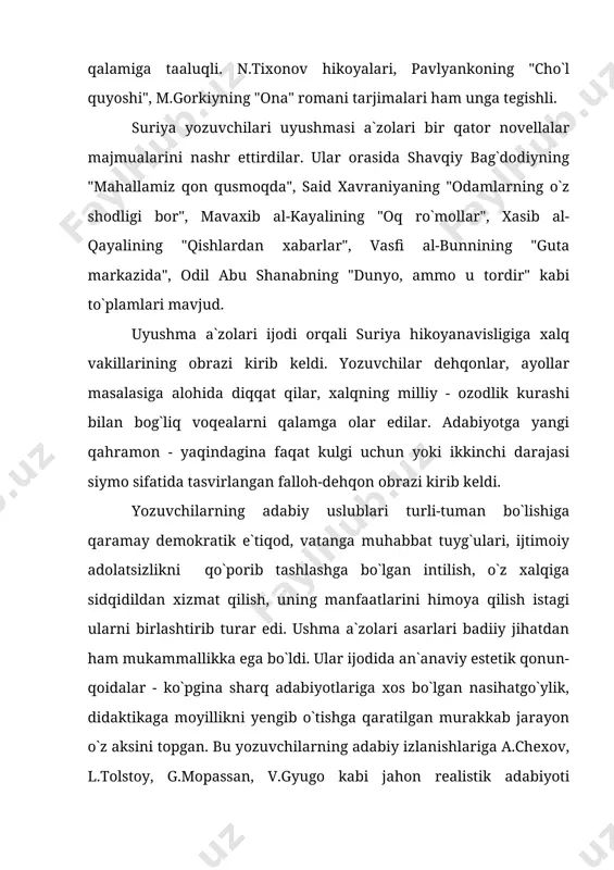 g ko`kragi va qo`llari taram-taram chiziqlar va qabariqlar bilan qoplangan, shu alpozda u qurib qolgan zaytun daraxtiga o`xshab ketardi. uning yuzlaridan baxtsizlik sodir bo`lgandan keyin qishlog`i chekkan azob - uqubatlar izini ko`rgandek bo`ldim. bizni qurshab olgan jimjitlik o`sha tun ochlikka mahkum qilgan, bir burda non uchun temirni bukishga, olov kechishga, badaniga sanchilgan igna azobini chekishga tayyor turgan odamlarning unsiz faryodidek tugaldi." odil abu shanabning "bu voqea damashqda bo`lgan edi" hikoyasi qahramoni said va uning qizi aminani ham boshi oqqan tomonga ketishga majbur qiladi. ammo damashqda ham bechora yo`qsil taqdiri hech kimni qiziqtirmaydi. bechoralikdan said sevimli qizchasini xizmatkorlikka berishga majbur bo`ladi. "said xonadonni tark etayotganida yig`i ovozini eshitdi. amina nega yig`laydi? endi uning qorni to`q bo`ladi, damashqda qoladi-ku. to`g`ri, u bunday bo`lishini xohlamasdi. ammo bechora, och ota nima ham qilsin?" ochlik, qashshoqlik fallohlarni jinoyatga ham boshlaydi. "sovuq, yomg`irli kunda qahvaxona derazasidan bir fallohni kuzatdim. u o`tkinchilar o`z "matax"ini o`tkazmoqchi bo`lardi. birovlar …
