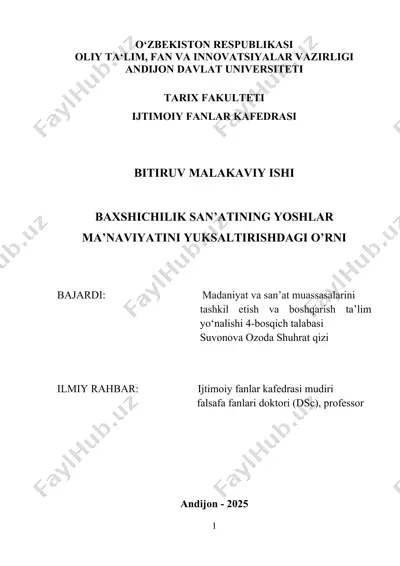 baxshichilik san'ati bitiruv malakaviy ishi — DOCX